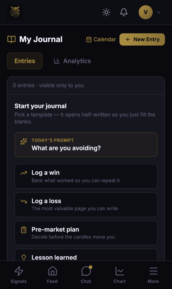 Trade journal screen in the GHT Community app